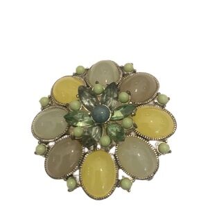 Vintage Floral Cluster Brooch with Yellow and Green Stones